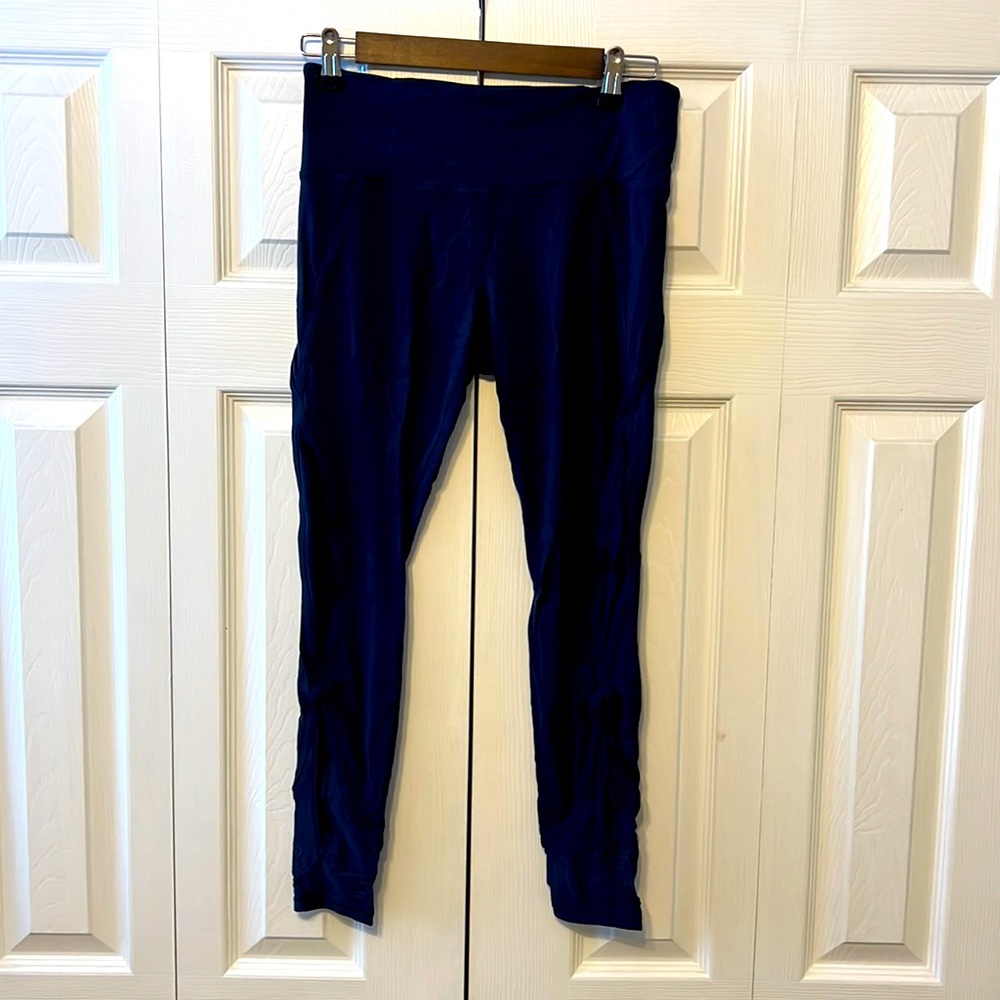 Athleta, size small, mesh cut-out navy blue salutation tights